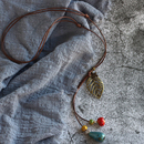 秋叶流年 中国风项链吊坠350 民族风手工编织陶瓷毛衣链可调节长款