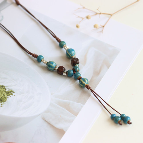 简约民族风小清新陶瓷毛衣链项链