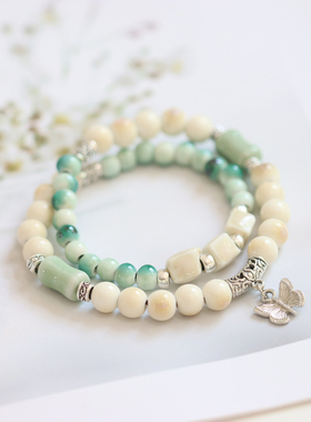 新中式民族风景德镇陶瓷蝴蝶手链