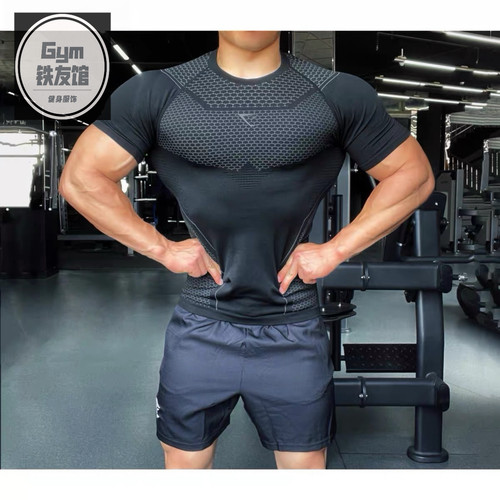 GYMSHARK ONYX4.0超级英雄短袖男3D蜂窝速干健身高弹紧身训练t恤