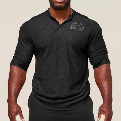 GYMSHARK lightweight ¾ henley男运动休闲竹节棉亨利领六分袖