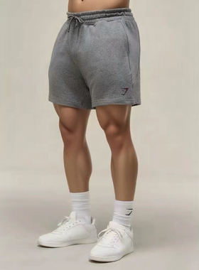 重磅GYMSHARK Power wordmark棉质透气男士运动健身休闲四分短裤