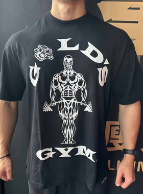 DARCSPORT狼头GOLDS GYM联名短袖男女美式运动休闲宽松印花棉t恤