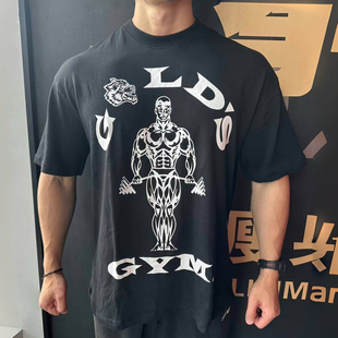 男女美式 运动休闲宽松印花棉t恤 GYM联名短袖 DARCSPORT狼头GOLDS