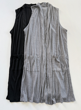 日系柔软长款马甲马夹女士开衫外穿女款无扣女式无袖外套宽松W123