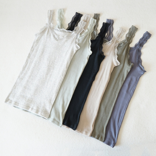 N35打底衫 纯棉蕾丝吊带花边背心日系女士修身 纯色内搭外穿大码