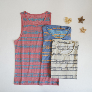 圆领无袖 速干汗背心运动吸汗日系休闲男装 T恤条纹8537 夏季 男士