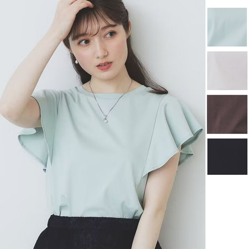 日系丝光凉感全棉女士荷叶袖T恤