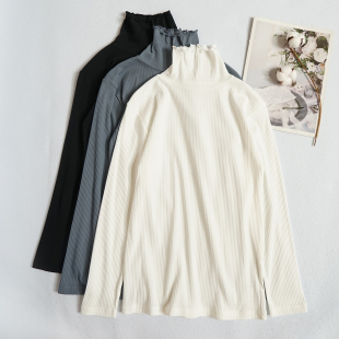上衣秋季 高领纯棉罗纹棉日系新款 女装 T恤打底衫 女士套头T560 长袖
