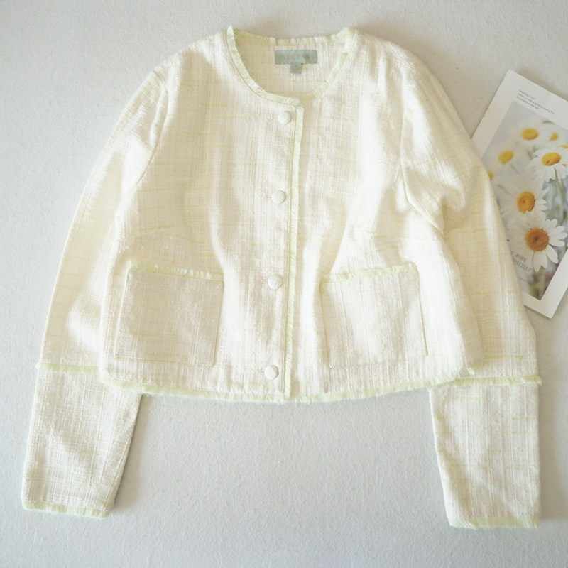 精致小香风短外套长袖开衫女士大码女装春秋季新款W07小西装圆领