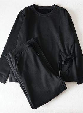 加绒保暖女士秋冬新款黑色套装长袖九分裤大码女装L06