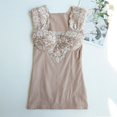 加厚肩部护肩收腹护腰文胸背心女士内衣内搭大码 蕾丝花朵N92纯棉