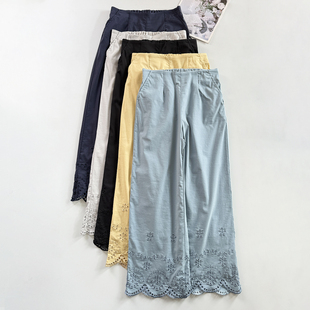 新款 脚女裤 女士显瘦八九分裤 镂空刺绣裤 K261 气质百搭直筒裤 春夏季