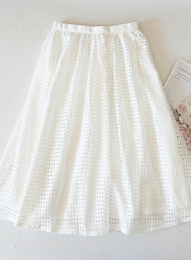 S码日系优雅女士正装半身裙白色中长裙子A字裙小码女裙1392