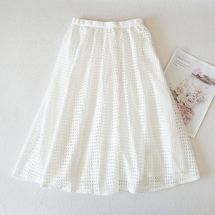 女裙1392 半身裙白色中长裙子A字裙小码 S码 日系优雅女士正装
