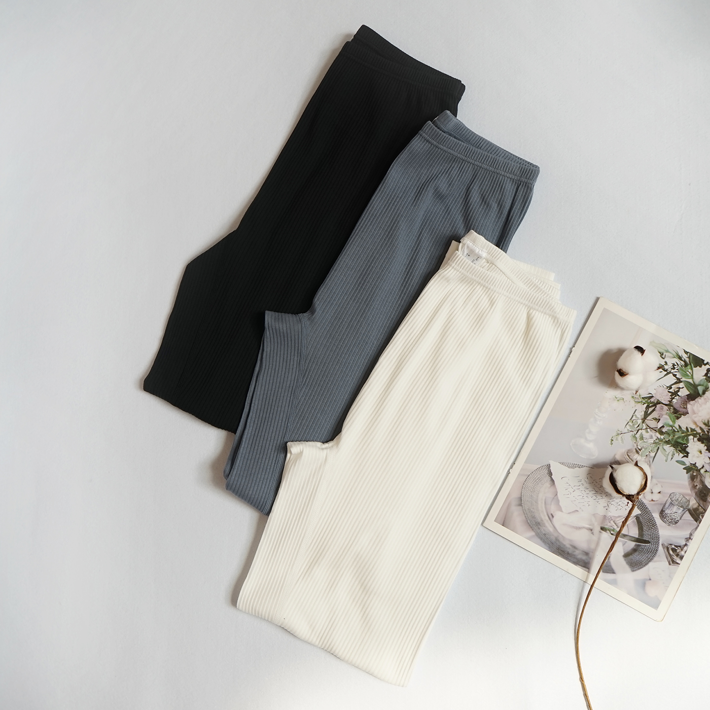 纯棉螺纹弹力打底裤女士秋裤内搭