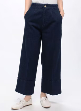 1.8W日系女士春秋新款高腰阔腿裤九分裤牛仔裤显瘦裤子女裤K162