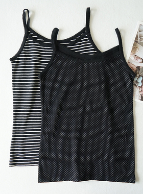 日系纯棉黑色女士背心条纹吊带打底内搭9760修身百搭内衣