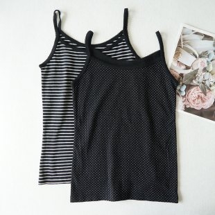 日系纯棉黑色女士背心条纹吊带打底内搭9760修身 百搭内衣