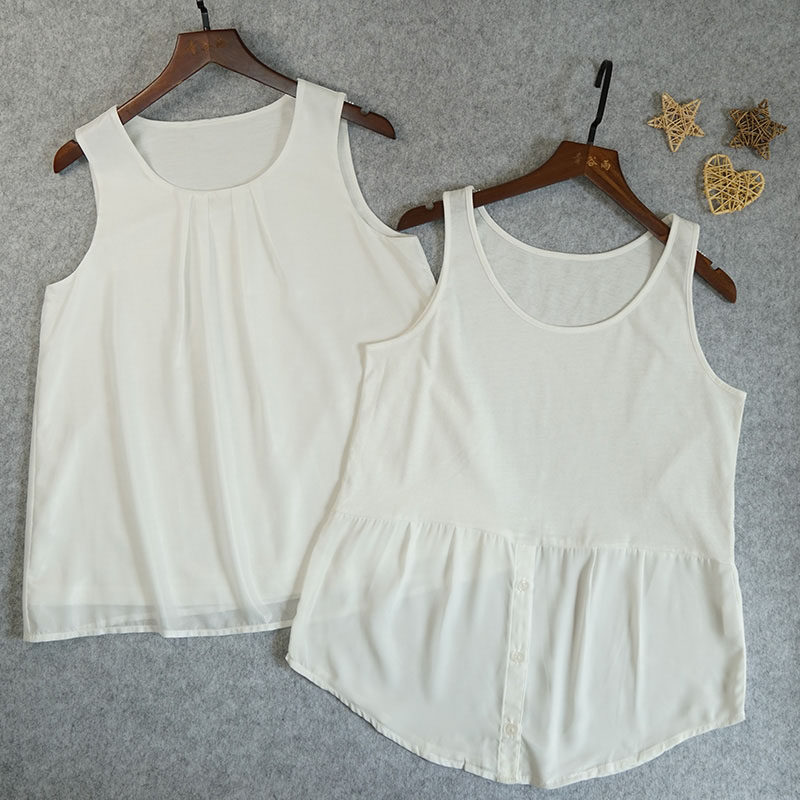 精致百搭无袖t恤白色宽松圆领裙摆背心内搭外穿清新上衣8645