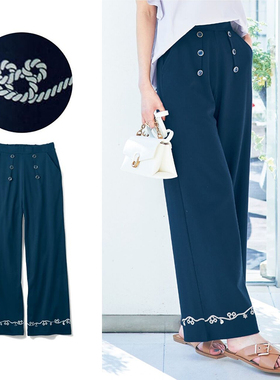 日系纯棉长裤女士宽松阔腿裤子新款K178春夏高腰女裤全棉直筒裤