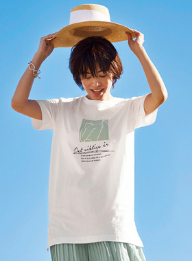 日系百搭短袖T恤显瘦中长款女士夏纯棉宽松印花半袖体恤大码 T277