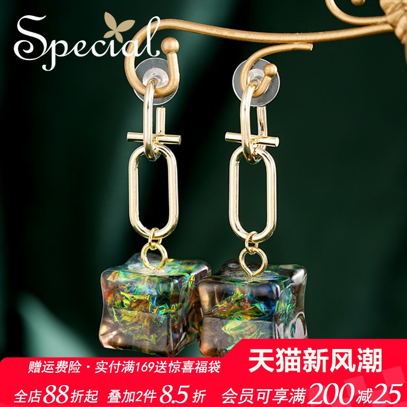 SPECIAL欧美时尚个性小众设计小方砖吊坠耳饰耳钉耳坠女202年新