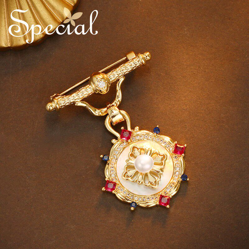 SPECIAL欧美复古珍珠贝壳胸针丝巾扣配饰别针毛衣胸花2026年新款