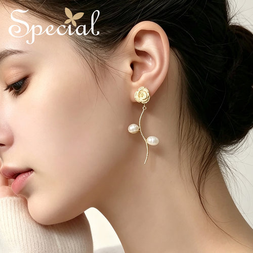 special山茶花珍珠手工耳钉女