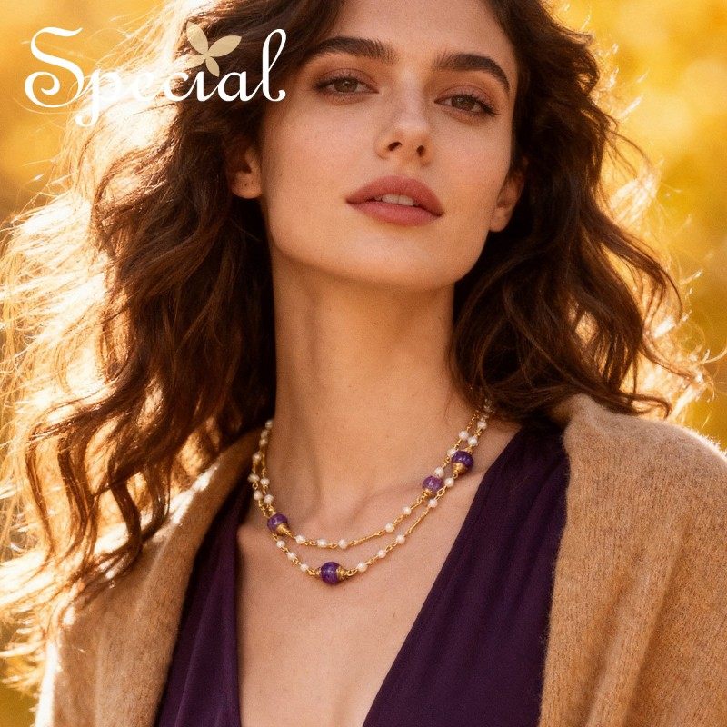 SPECIAL紫水晶毛衣链淡水珍珠项链叠戴颈联眼镜链手链2026年新款