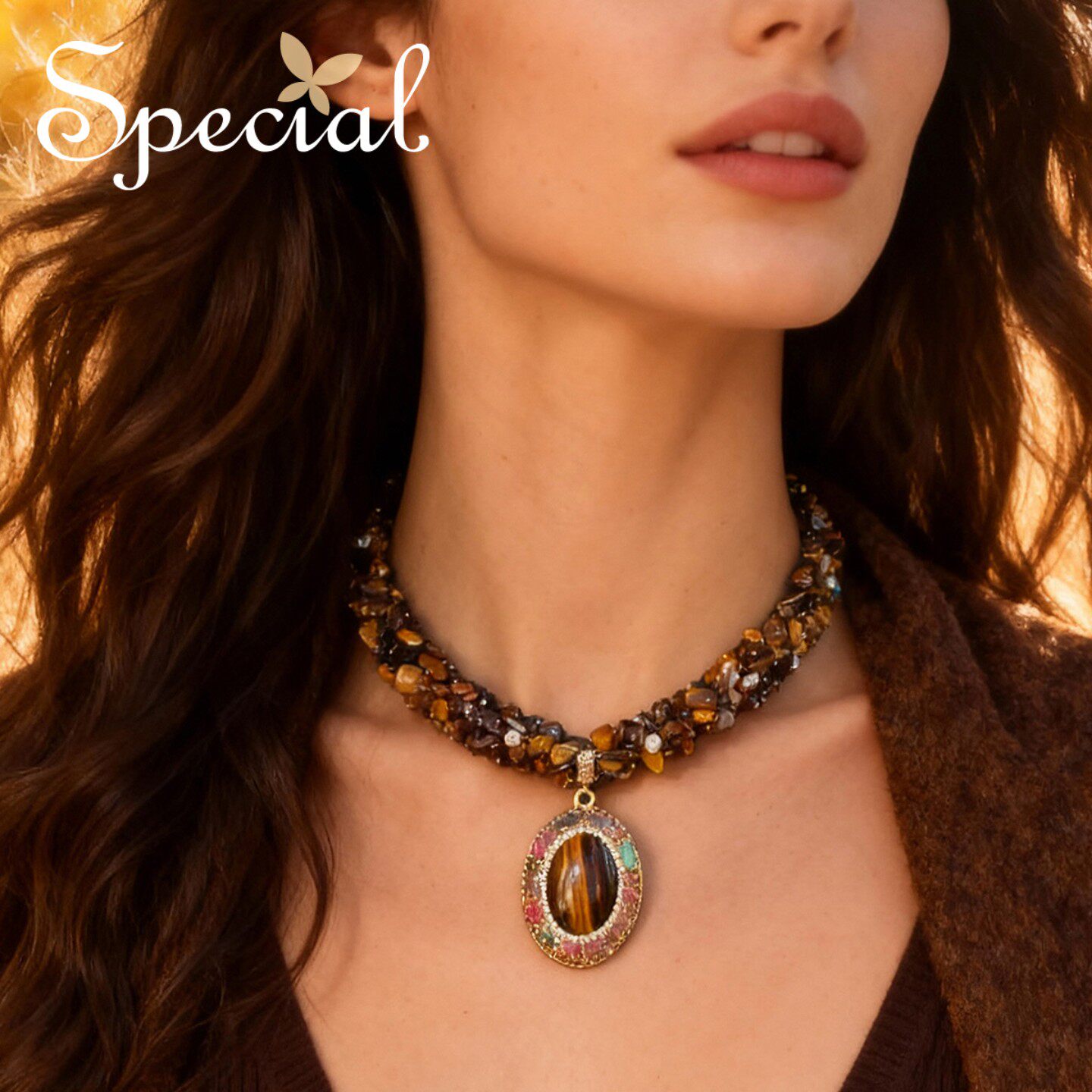 SPECIAL美拉德色虎眼石项链轻奢配饰淡水珍珠碧玺颈链2026年新款