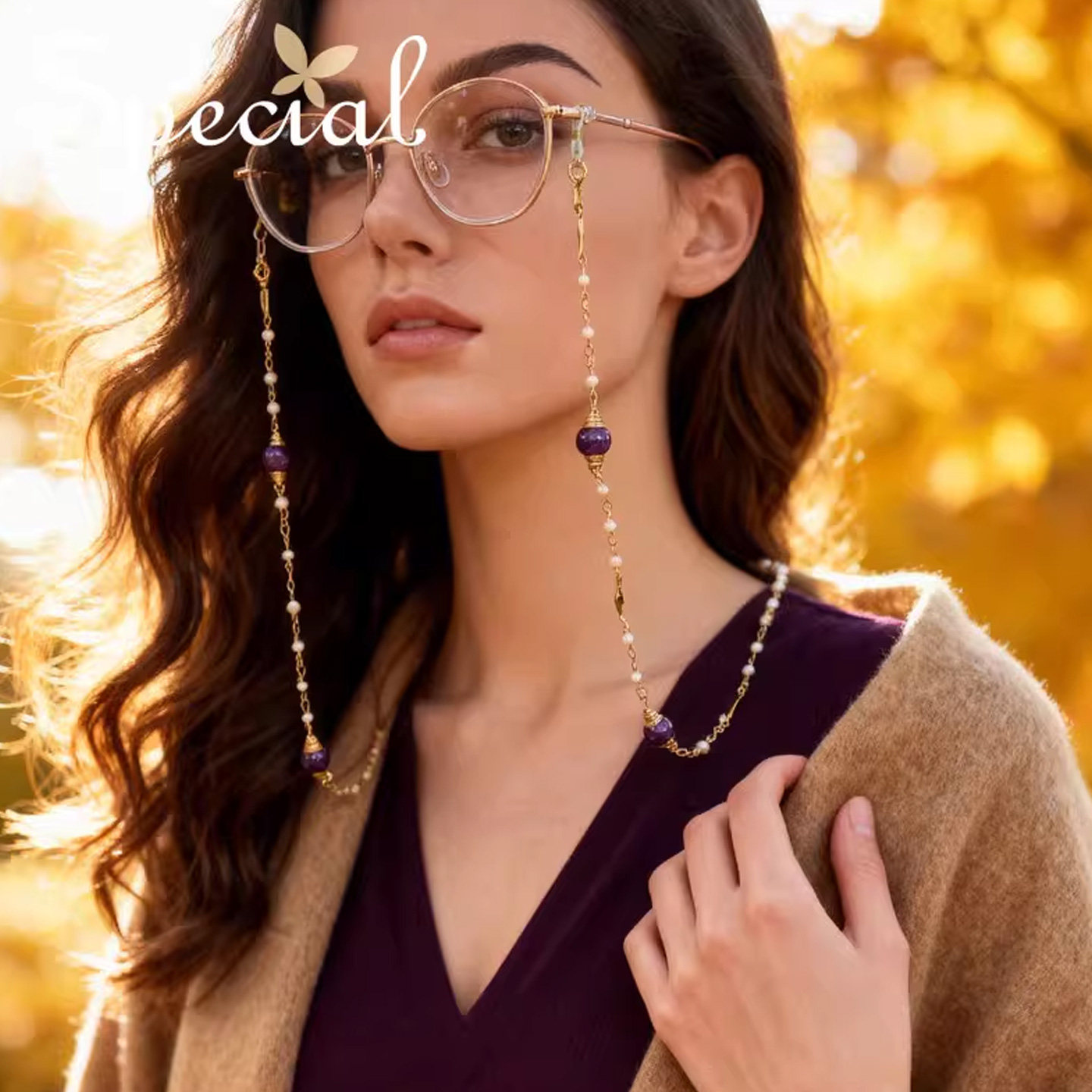 SPECIAL紫水晶毛衣链淡水珍珠项链叠戴颈联眼镜链手链2026年新款