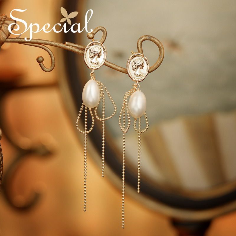 SPEICAL欧美风淡水珍珠流苏扫肩耳钉女无耳洞轻奢耳环2026年礼物