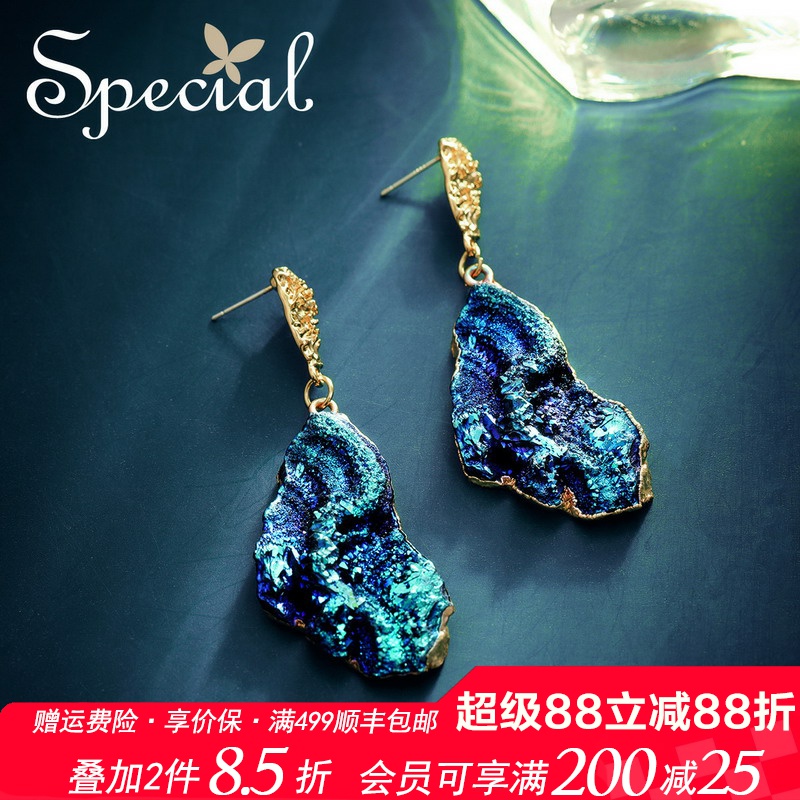 SPECIAL夸张复古女蓝色耳环耳钉