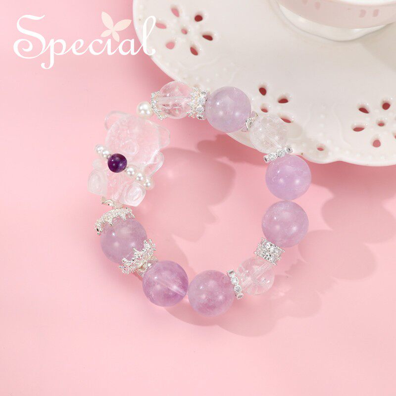 SPECIAL欧美轻奢白水晶紫水晶小熊造型弹力手链手环女2026年新款