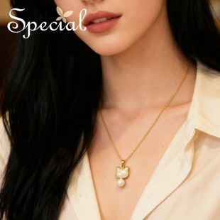 SPECIAL淡水珍珠项链颈链小猫造型锁骨链首饰时尚配饰2026年新款