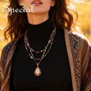 SPECIAL巴洛克珍珠碧玺毛衣链多层叠戴项链多种戴法配饰2026年新