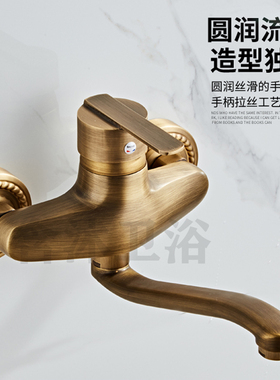 铜黑色入墙面双用面盆仿古冷热水龙头旋转加长嘴巴厨房龙头单把