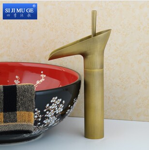 铜仿古台上下盆瀑布水龙头洗脸盆龙头冷热龙头酒杯黑古铜浴室柜