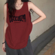 外穿多巴胺宽松慵懒无袖 美式 酒红色吊带运动背心女夏新款 t恤上衣