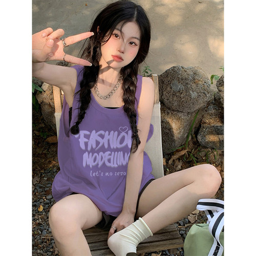 美式坎肩多巴胺宽松T恤上衣