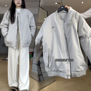 美式高街夹棉加厚飞行员夹克女冬潮牌情侣棒球服棉衣ins棉服外套