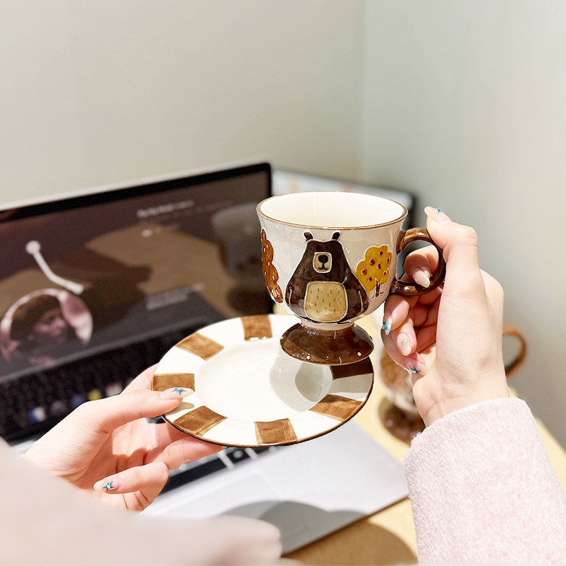 熊趣森林陶瓷杯碟套装高颜值可爱小熊家用咖啡杯下午茶礼物伴手礼