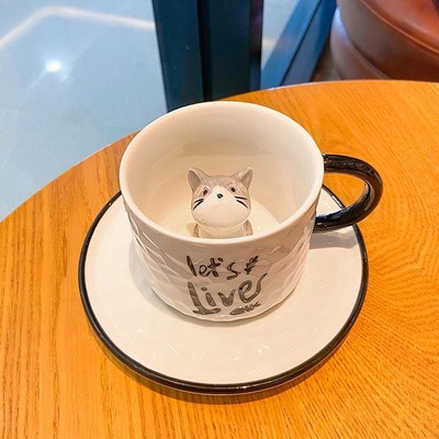 创意卡通动物3d猫咪陶瓷杯成人