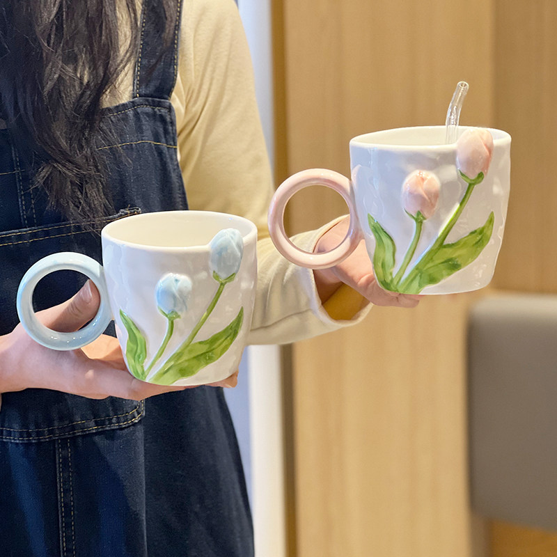 高颜值郁金香小众设计马克杯陶瓷杯女家用办公咖啡杯礼物伴手礼,餐饮具,马克杯,淘宝优惠券,粉丝福利购,淘宝优惠卷