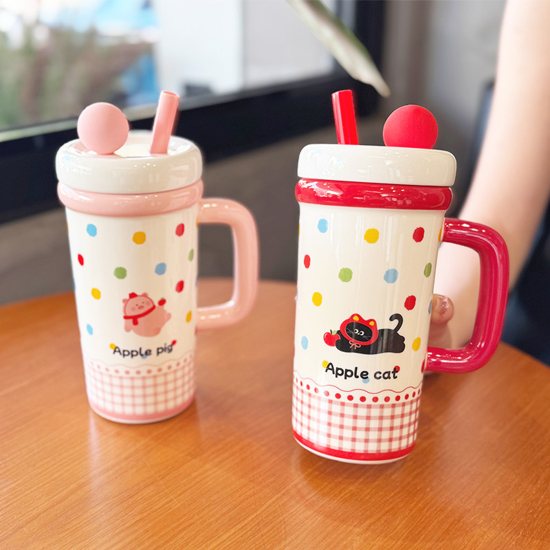 波点小萌宠大容量陶瓷马克杯高颜值家用喝水杯子情侣杯礼物伴手礼