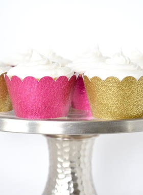 婚礼甜品台镂空杯子蛋糕装饰围边 亮粉 金银红紫蓝色装饰围边12个