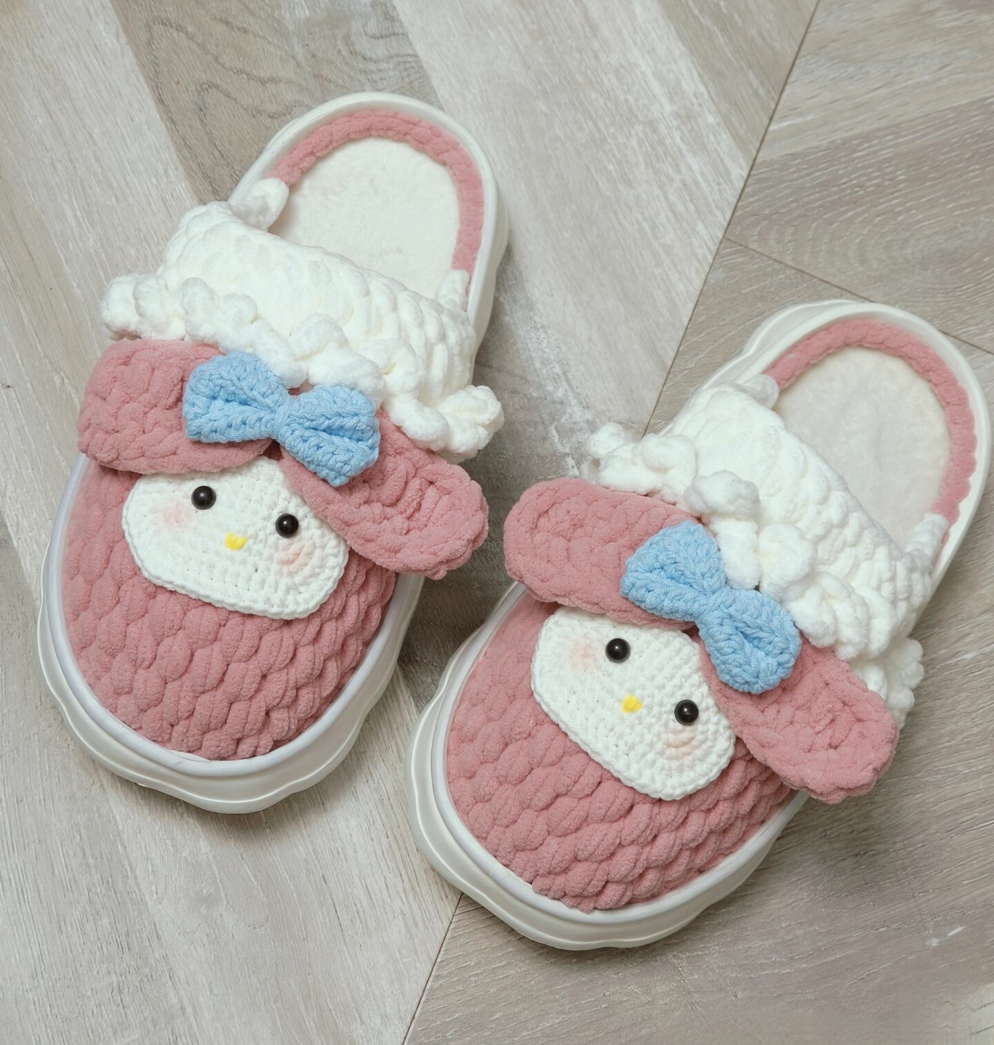 成品手工编织拖鞋卡通冰条线秋冬季防滑保暖居家水晶云朵鞋底拖鞋
