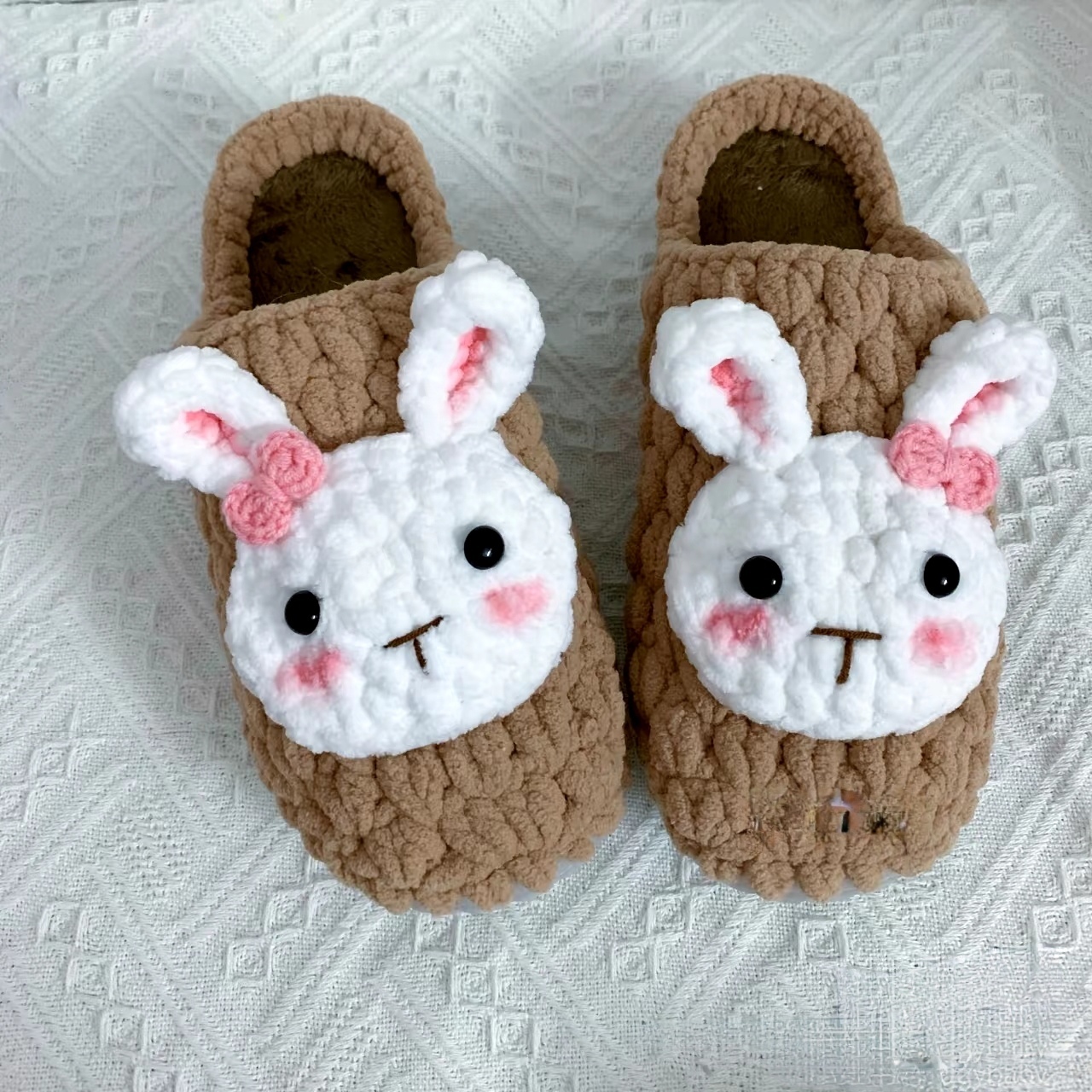 成品手工编织拖鞋冰条线diy编织冬女款柔软舒适透气居家拖鞋