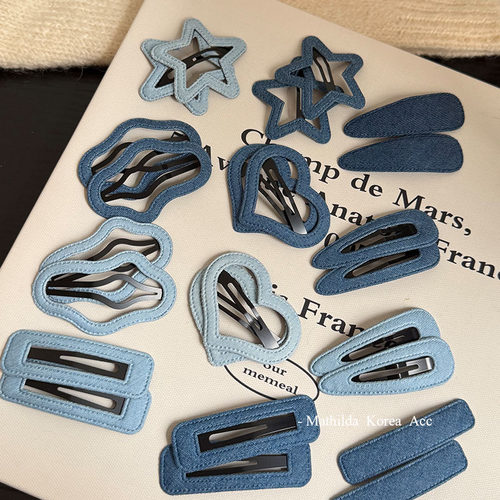 韩国东大门蓝色牛仔布艺发夹